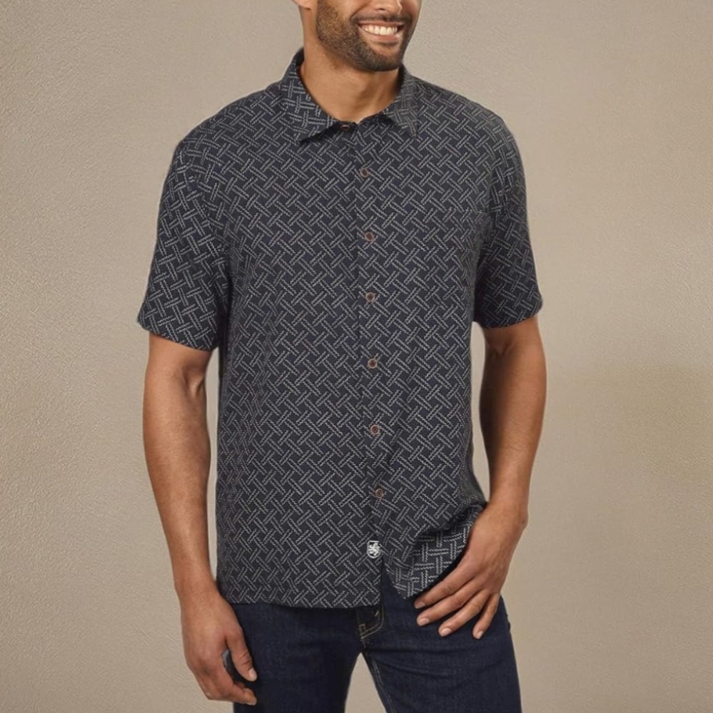 Nat Nast Men's Silk Cotton Blend Button Down Shirt Short Sleeve, Gray size M